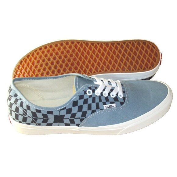 Vans Men's Authentic Warped Checkerboard Blue White Skate Boat shoes Sizes NIB - Picture 2 of 7